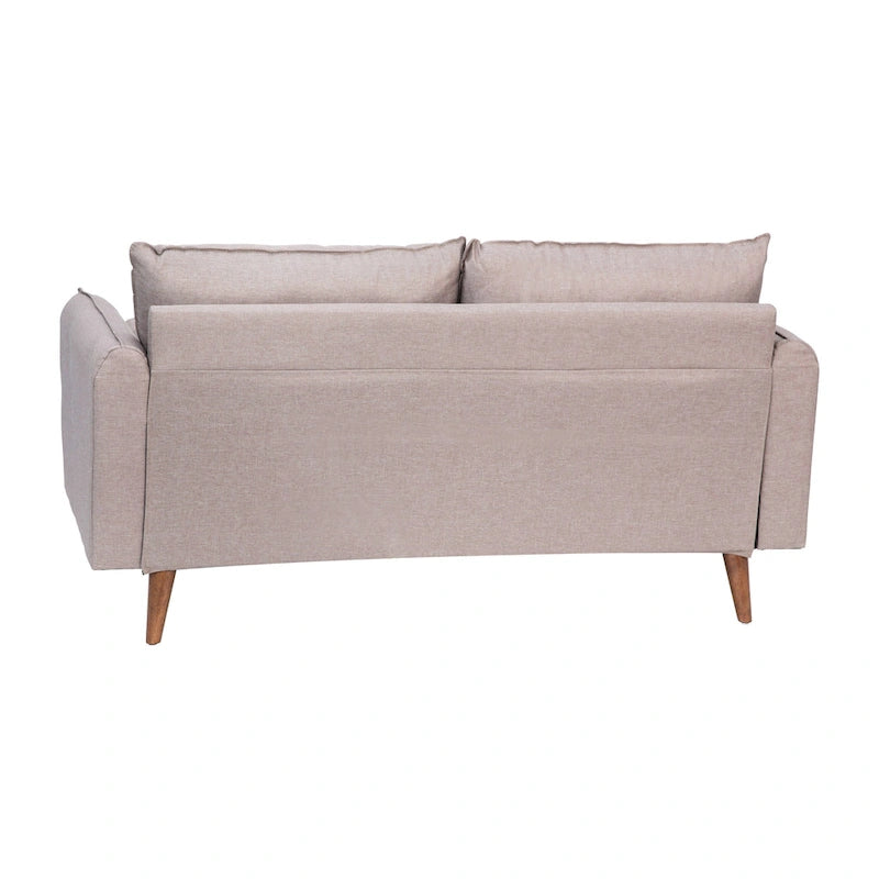 Compact Faux Linen Upholstered Loveseat with Wooden Legs