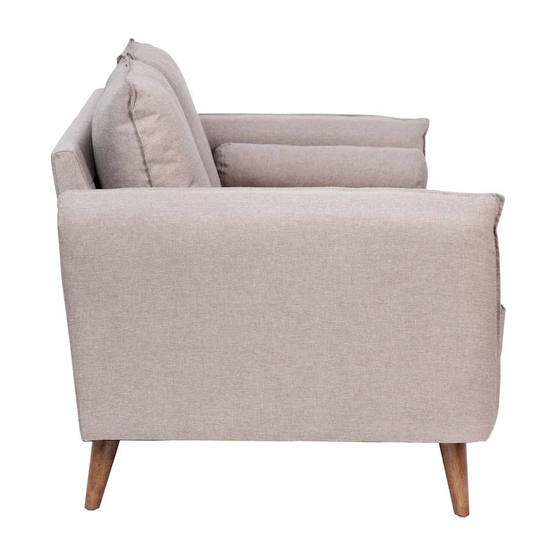 Compact Faux Linen Upholstered Loveseat with Wooden Legs