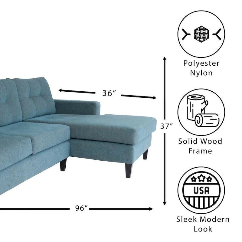 Coast to Coast Sofas Contemporary L Shaped Sectional Sofa Polyester Nylon Solid Wood Frame Upholstered