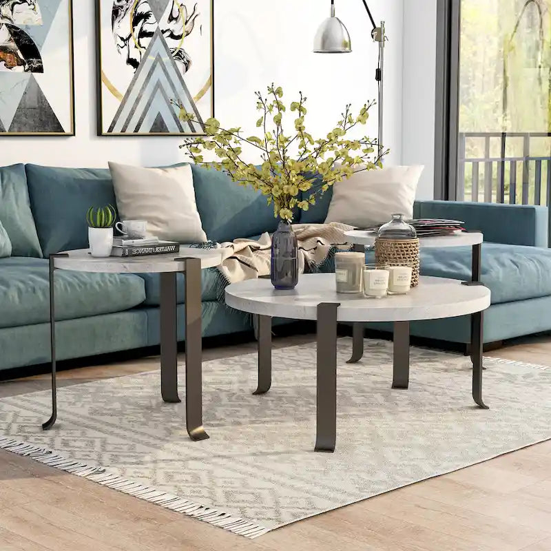Moril Transitional 41-inch Steel Round 3-Piece Coffee Table and Side Tables Set by Furniture of America