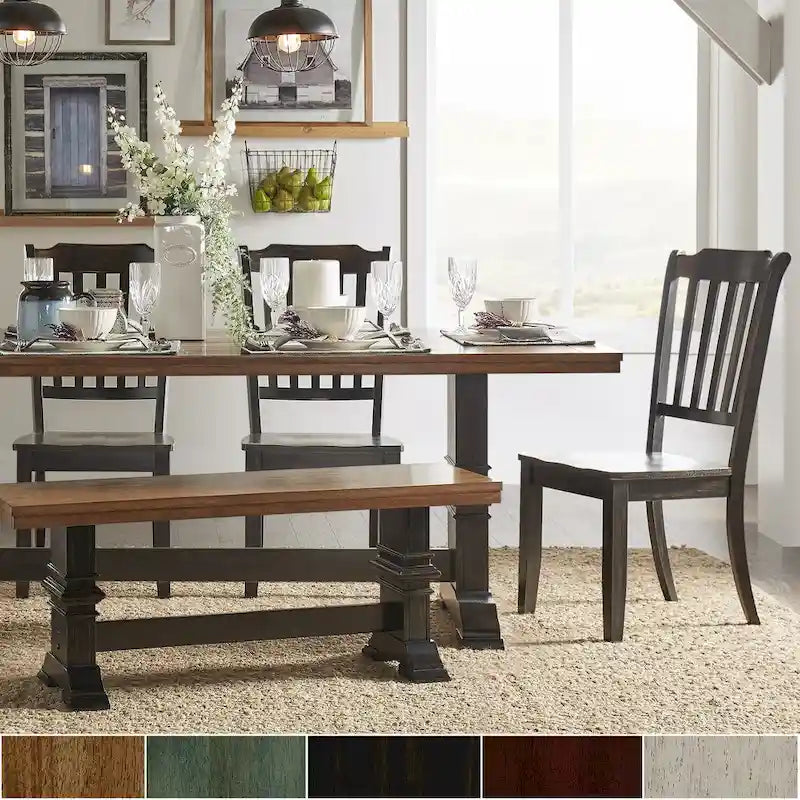 Eleanor Black Farmhouse Trestle Base Slat Back 6-piece Dining Set by iNSPIRE Q Classic