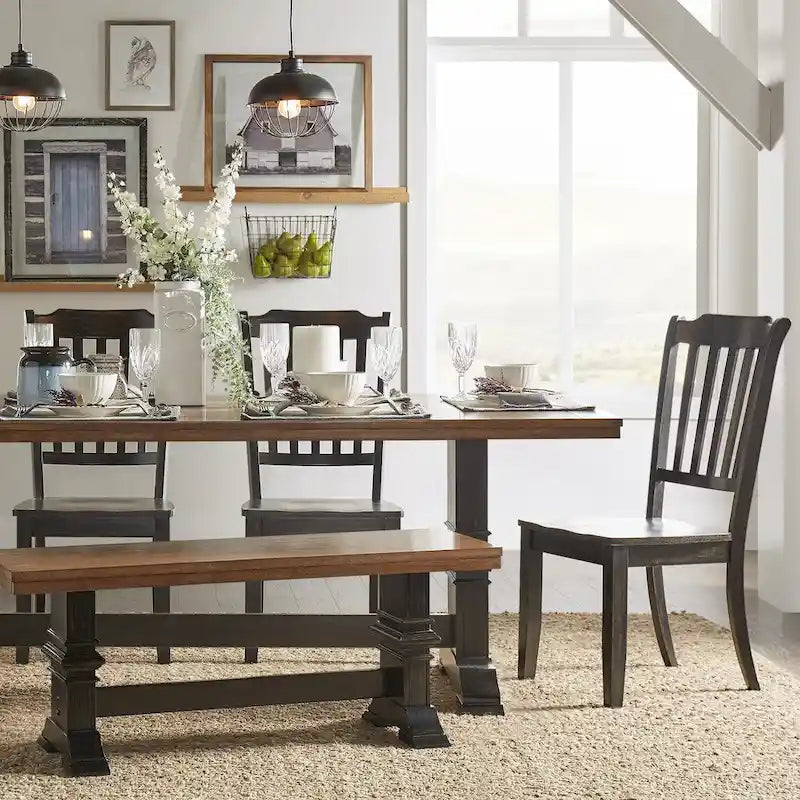 Eleanor Black Farmhouse Trestle Base Slat Back 6-piece Dining Set by iNSPIRE Q Classic