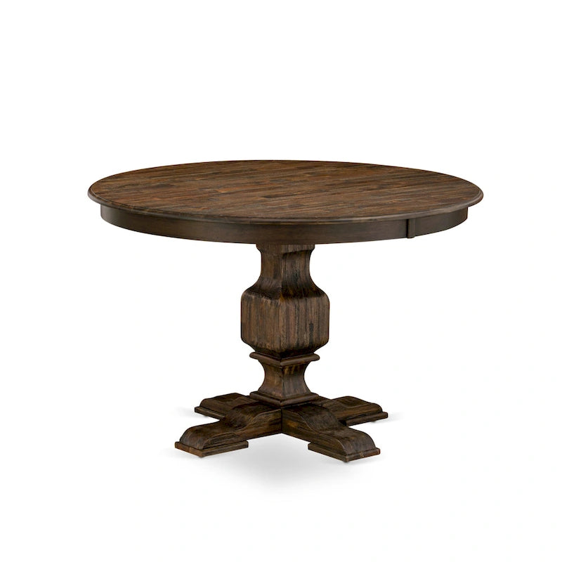 East West Furniture Kitchen Table Set- a Dining Table and Brown Linen Fabric Chairs, Distressed Jacobean(Pieces Options)