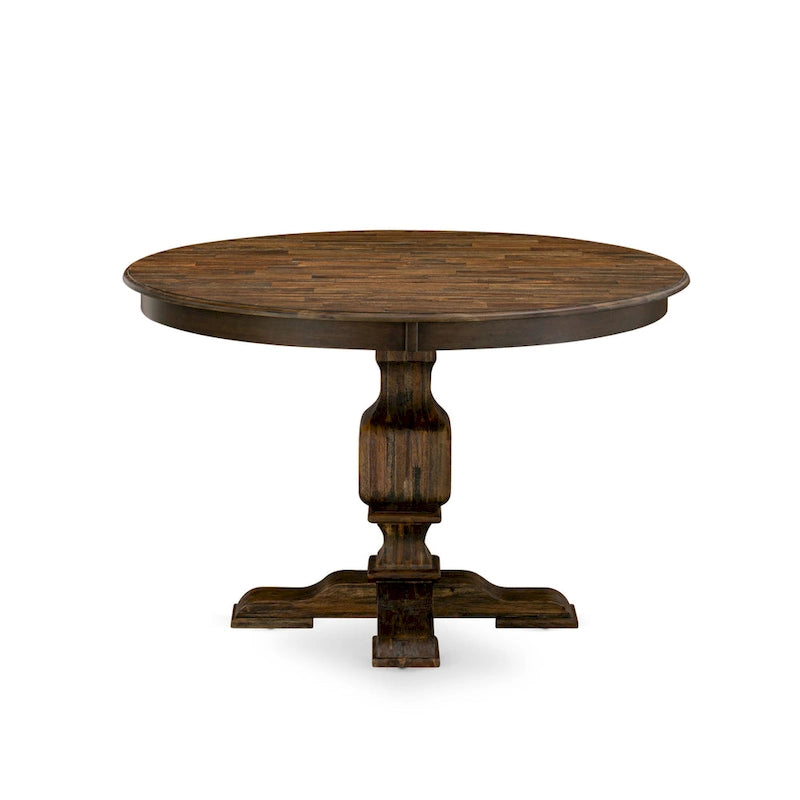 East West Furniture Kitchen Table Set- a Dining Table and Brown Linen Fabric Chairs, Distressed Jacobean(Pieces Options)