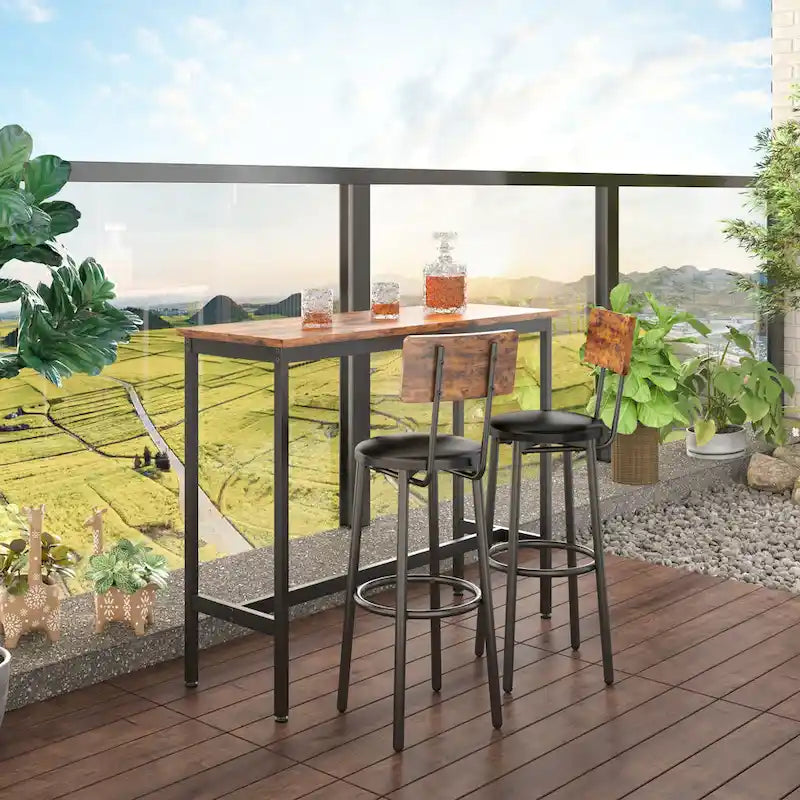 3-Piece Bistro Set, Dining Table and Upholstered Stools w/ Backrest