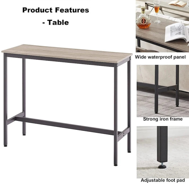 3-Piece Bistro Set, Dining Table and Upholstered Stools w/ Backrest