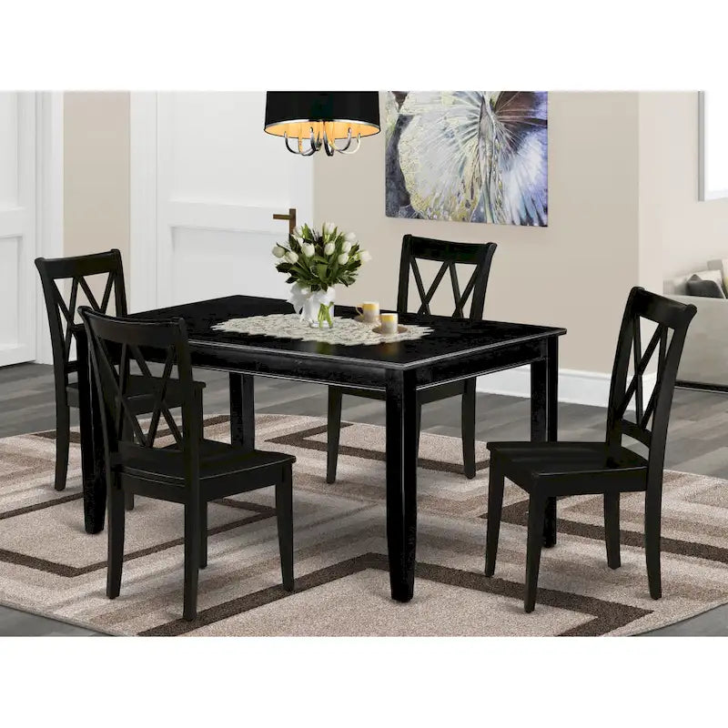 East West Furniture Dining Room Table Set Consist of a Rectangle Kitchen Table and Dining Chairs, Black (Pieces Option)