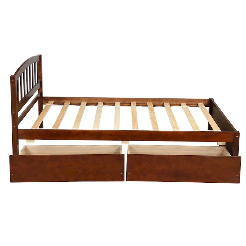 Nestfair Twin Size Wood Platform Bed with Two Drawers and Headboard