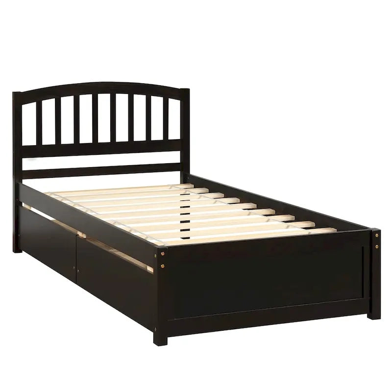 Nestfair Twin Size Wood Platform Bed with Two Drawers and Headboard