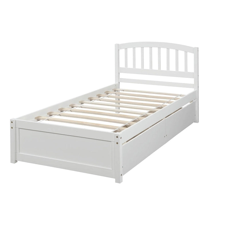 Nestfair Twin Size Wood Platform Bed with Two Drawers and Headboard