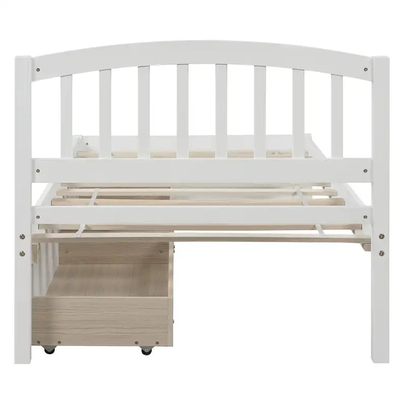 Nestfair Twin Size Wood Platform Bed with Two Drawers and Headboard