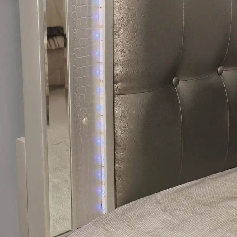 Derc Modern Solid Wood Upholstered Tufted Panel Bed with LED by Furniture of America