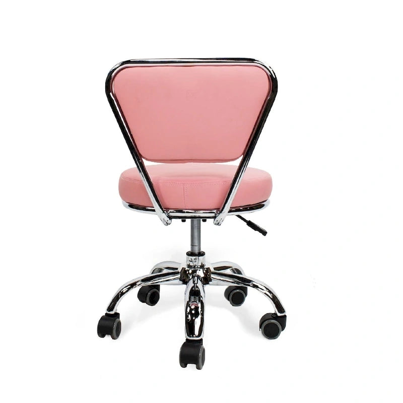 Dayton Short Stool Adjustable 13 to 15 Low Rolling Chair with Backrest, Pink - N/A