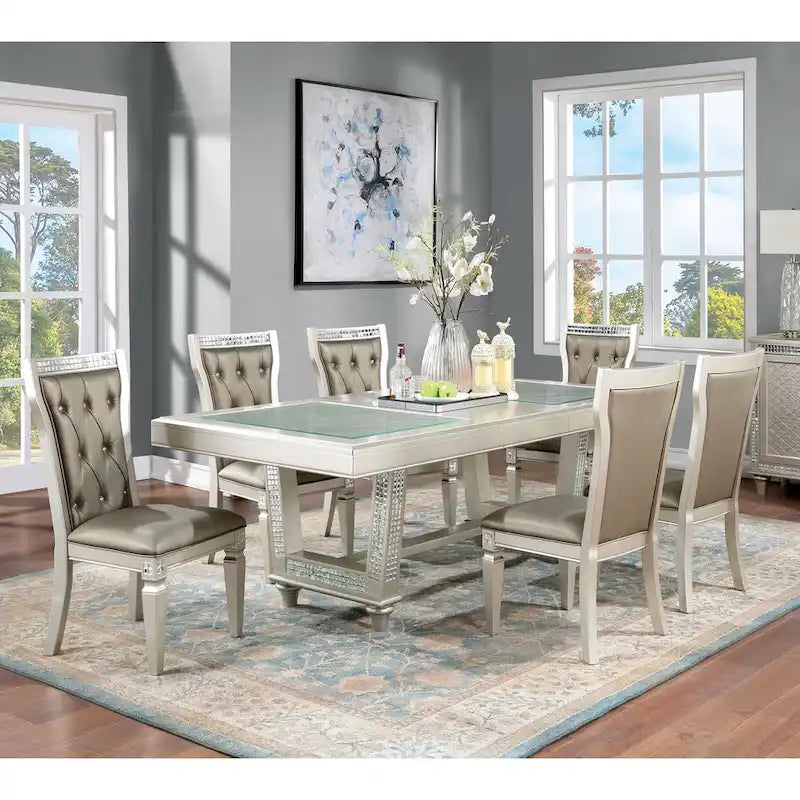 Medlee Glam Grey Wood 7-Piece Dining Table Set by Furniture of America