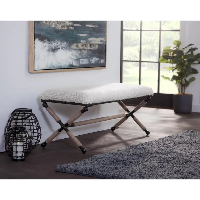 Martingale Ivory Upholstered Boucl Double Bench