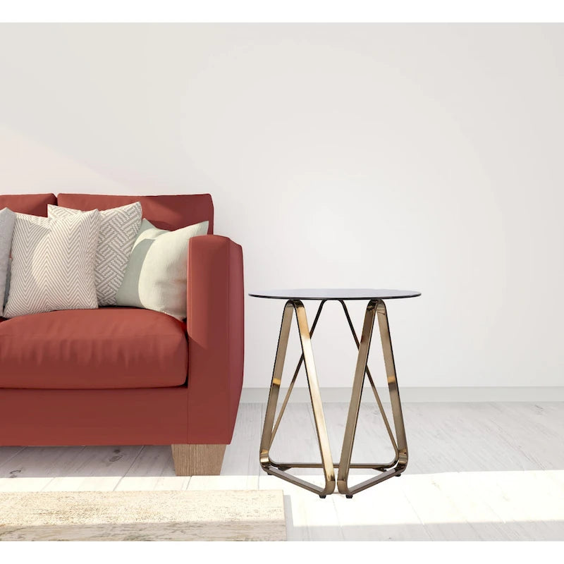 24 Champagne Glass And Iron Round End Table - 22x22x24.25