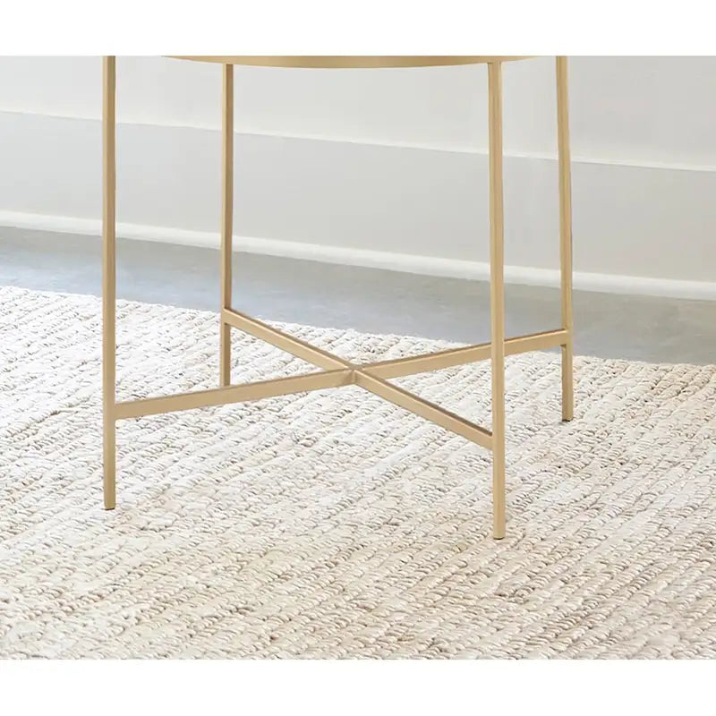 Round Faux Marble End Table with Metal Legs in White and Gold