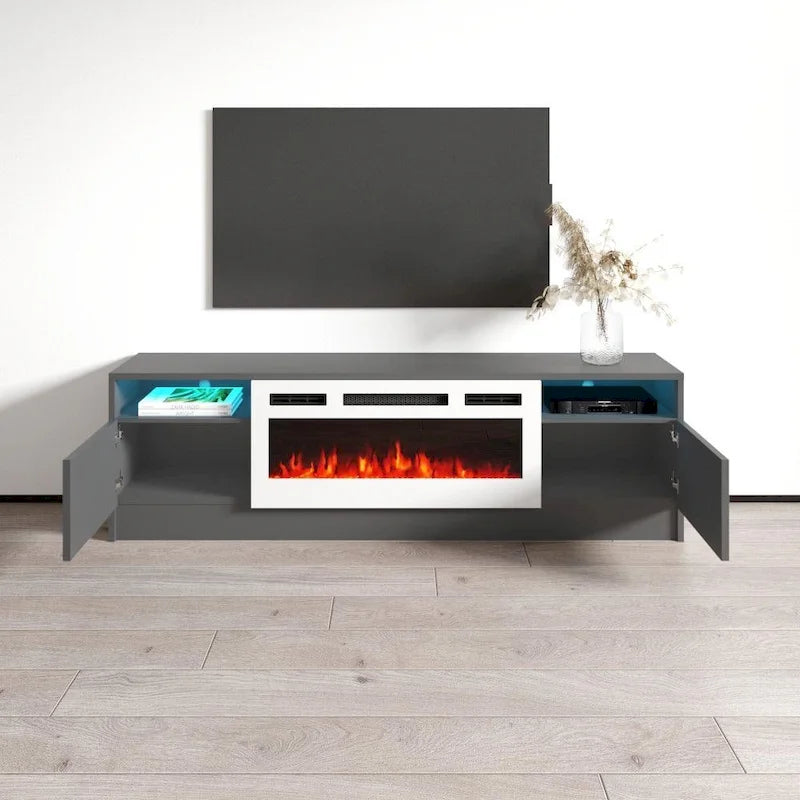 Duke 01 WH-EF Electric Fireplace 63 TV Stand