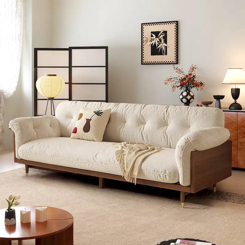 JASIWAY Modern 3-Seat Upholstered Cotton Linen Sofa,Beige