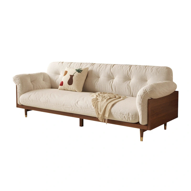 JASIWAY Modern 3-Seat Upholstered Cotton Linen Sofa,Beige