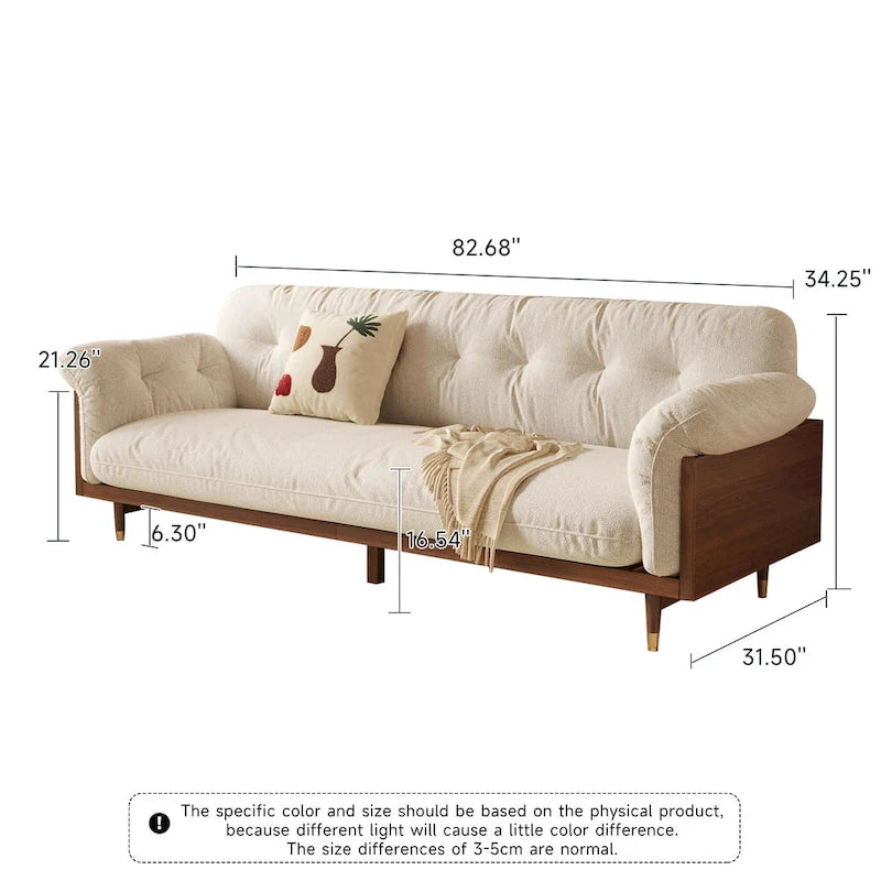 JASIWAY Modern 3-Seat Upholstered Cotton Linen Sofa,Beige