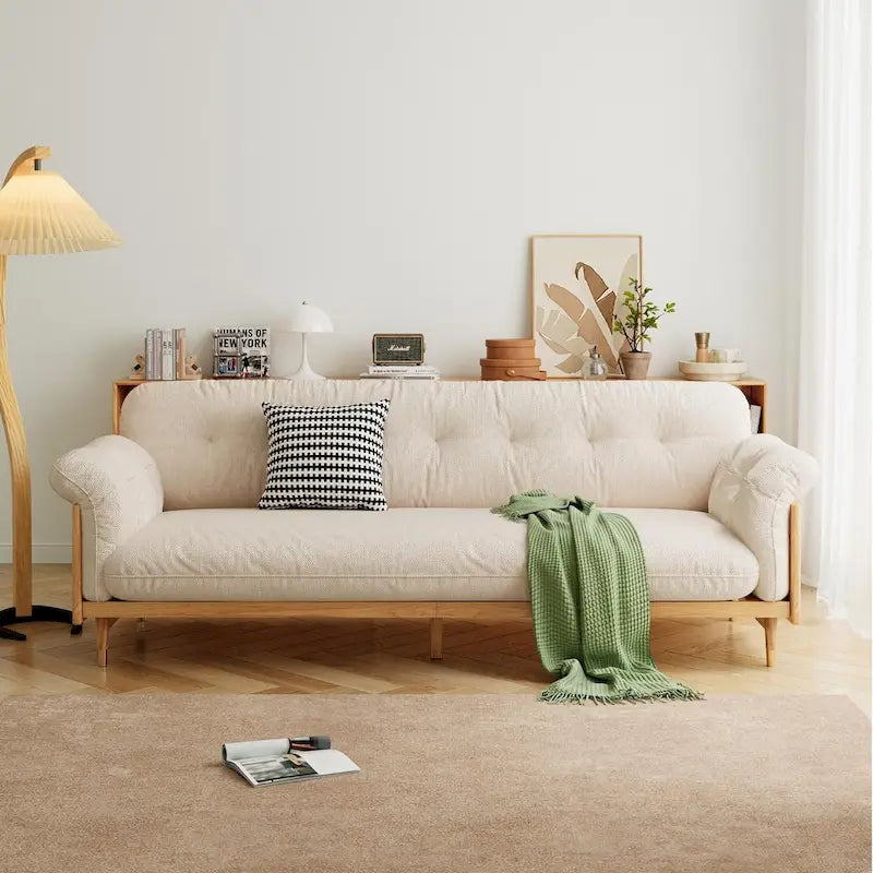 JASIWAY Modern 3-Seat Upholstered Cotton Linen Sofa,Beige