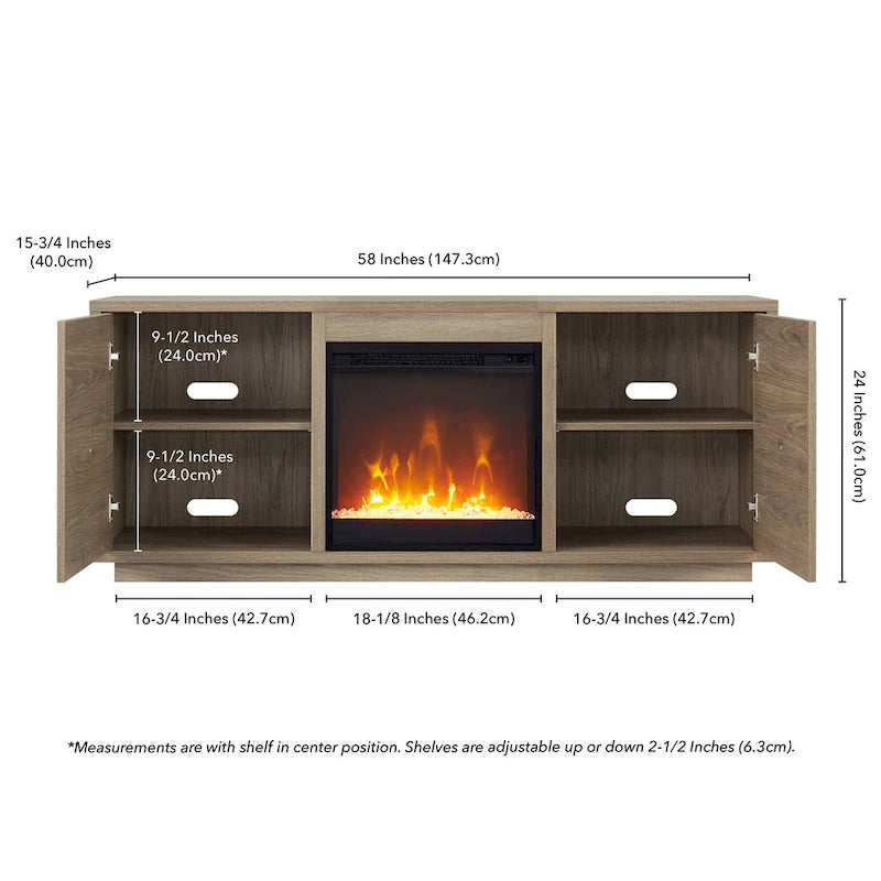 Juniper 58 TV Stand with Crystal Fireplace Insert