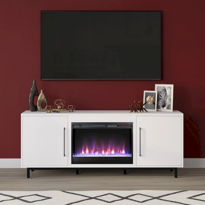 Julian Rectangular TV Stand with Crystal Fireplace for TV's up to 75