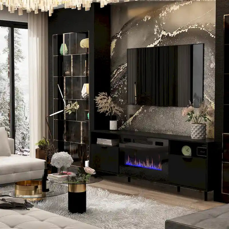 Ambient Electric Fireplace and Durable TV Stand Energy Efficient
