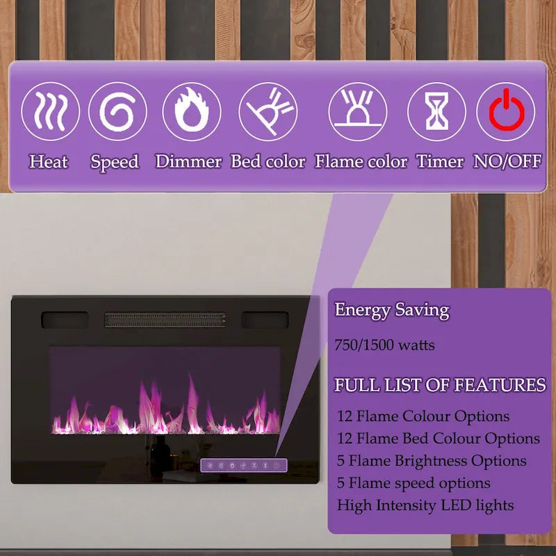 Ambient Electric Fireplace and Durable TV Stand Energy Efficient