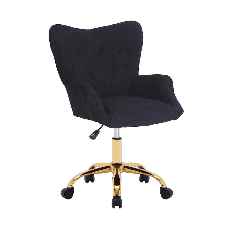 Porthos Home Tyra Swivel Office Chair, Teddy Fabric, Gold Chrome Legs