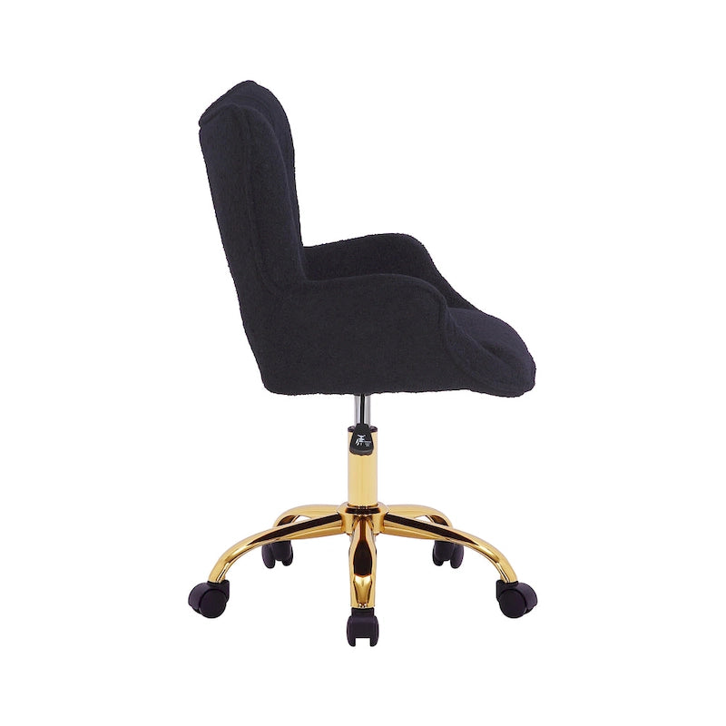 Porthos Home Tyra Swivel Office Chair, Teddy Fabric, Gold Chrome Legs