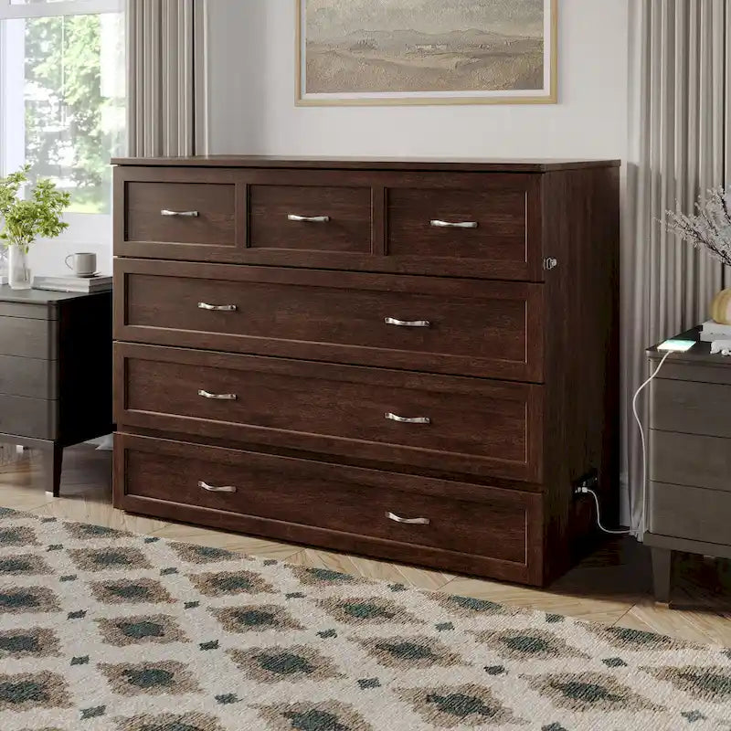 Northfield Full Murphy Bed Chest with Mattress in Burnt Amber