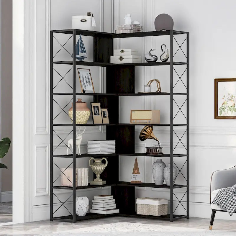 L-Shaped Corner 7-Tier Bookcase