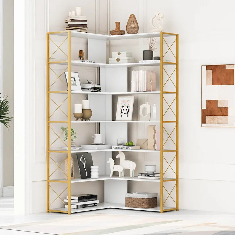 L-Shaped Corner 7-Tier Bookcase