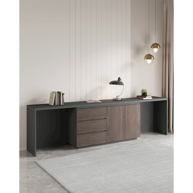 Super Large Modern Home Office Expandable Desk with Drawer Dresser for Storage