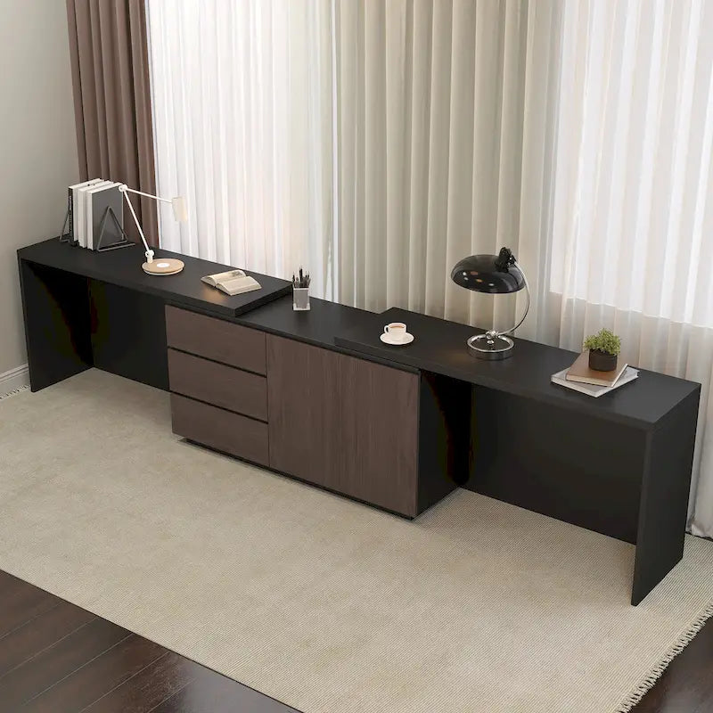 Super Large Modern Home Office Expandable Desk with Drawer Dresser for Storage