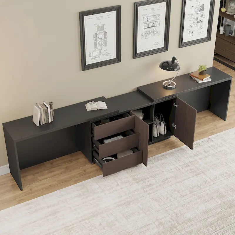 Super Large Modern Home Office Expandable Desk with Drawer Dresser for Storage