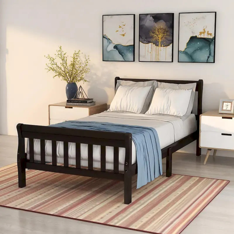 Wood Platform Bed with Headboard/Footboard