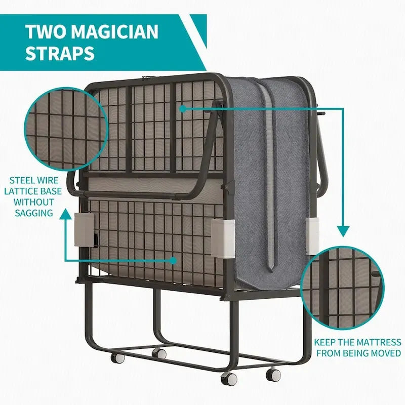 Mixoy Space Saving Foldable Bed with Mattress,Portable Bed with Lockable Wheels