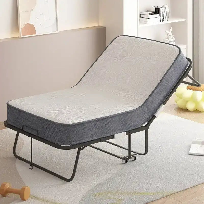 Mixoy Space Saving Foldable Bed with Mattress,Portable Bed with Lockable Wheels