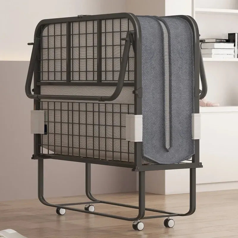 Mixoy Space Saving Foldable Bed with Mattress,Portable Bed with Lockable Wheels