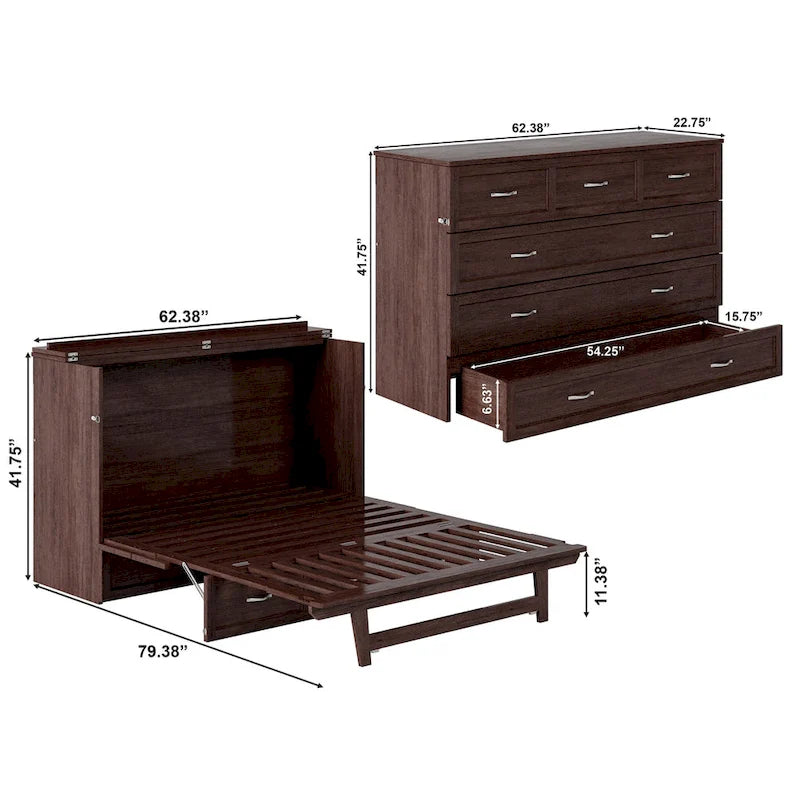 Northfield Queen Murphy Bed Chest with Mattress in Burnt Amber