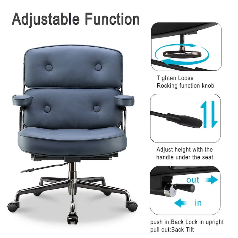 Lobby Lumbar Support Height Adjustable Leather Ergonomic Office Chair