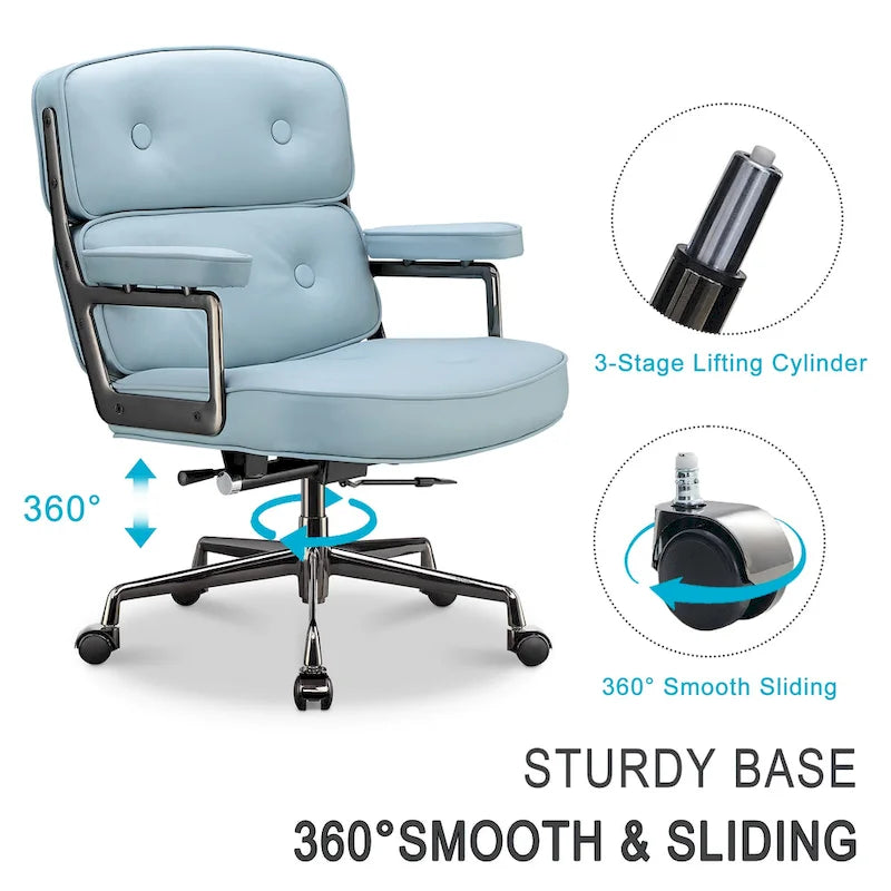 Lobby Lumbar Support Height Adjustable Leather Ergonomic Office Chair