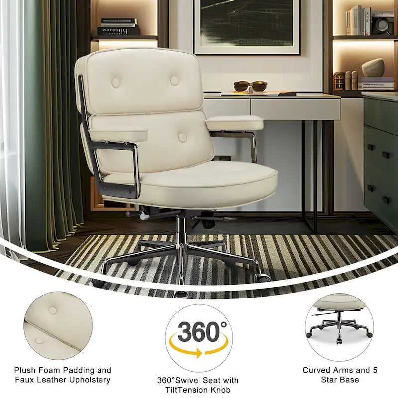 Lobby Lumbar Support Height Adjustable Leather Ergonomic Office Chair