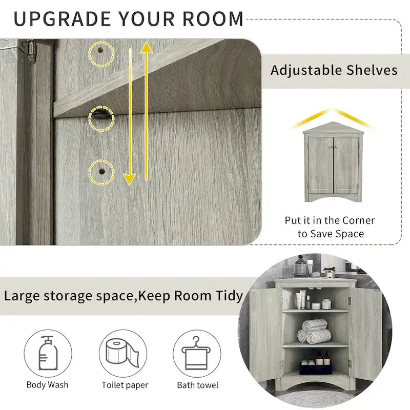 17.2 in. W x 17.2 in. D Triangle Bathroom Storage Cabinet with Adjustable Shelves