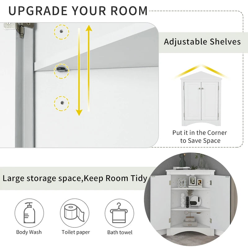 17.2 in. W x 17.2 in. D Triangle Bathroom Storage Cabinet with Adjustable Shelves