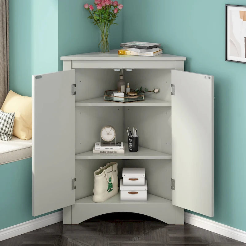 17.2 in. W x 17.2 in. D Triangle Bathroom Storage Cabinet with Adjustable Shelves