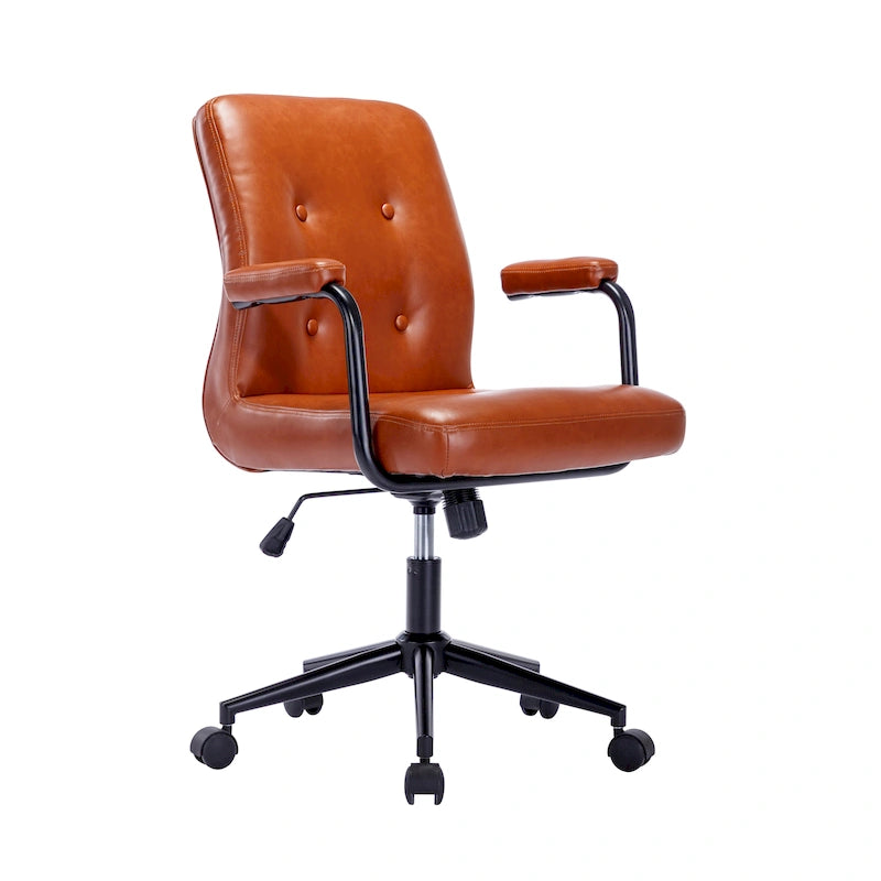 Porthos Home Ames Faux Leather Office Chair with Steel Roller Base, Central Tilt System